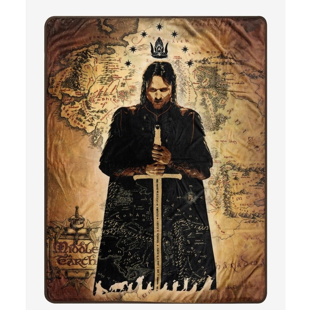 Lord of the Rings Aragorn Middle Earth Map Silky Soft Throw Blanket 46x60 NEW